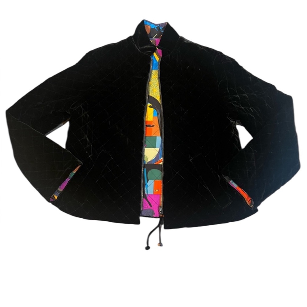 Vintage Pearl River‎ Reversible Silk Jacket – Sm – Abstract Faces & Black Velvet - Picture 2 of 15